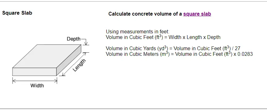 concrete calculator formula for a concrete slab