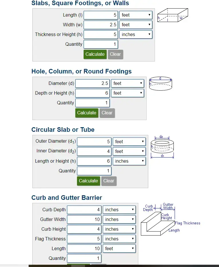 Concrete calculator