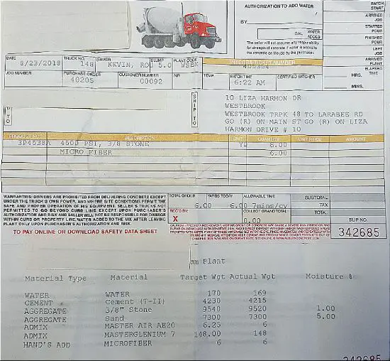 Actual Concrete Mix Ratios For 3000, 3500, 4000, and 4500 psi concrete