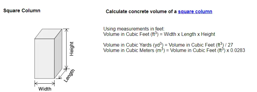 Concrete calculator formula for a square column